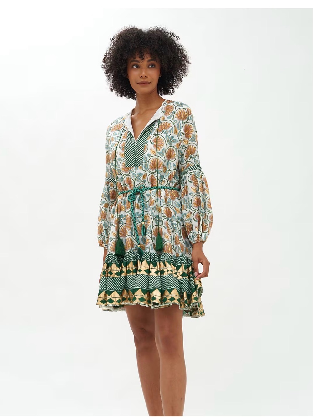 Oliphant BLUE Floral Tiered V-Neck Mini Dress